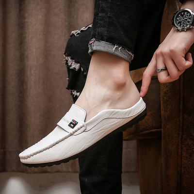 Men's Shoes Baotou Half Slippers Men's 2024 Summer New Sandals Soft Soled Men's Driving Shoes Casual Leather Shoes
