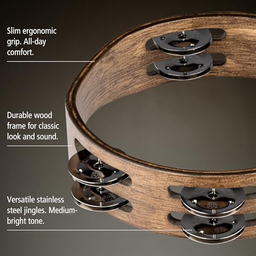 MEINL Percussion Compact Wood Tambourine, Stainless Steel, 2-Row, CTA2WB