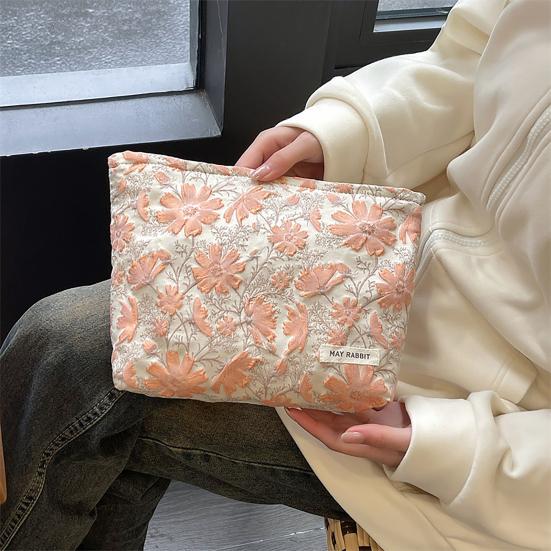 Aesthetic Floral Makeup Bag Cosmetic Pouch Large Capacity Zipper Closure Waterproof Women Travel Toiletry Bag Makeup Organizer