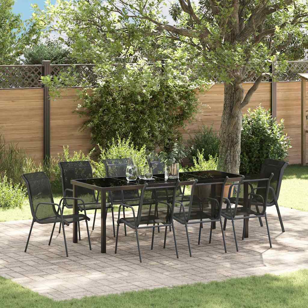 Garden Dining Set 9 Pcs Black Powder Coated Steel
