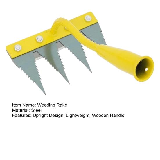 Weeding Rake with High Carbon Steel Teeth Wooden Handle Garden Weed Remover Lightweight Weeder Tool