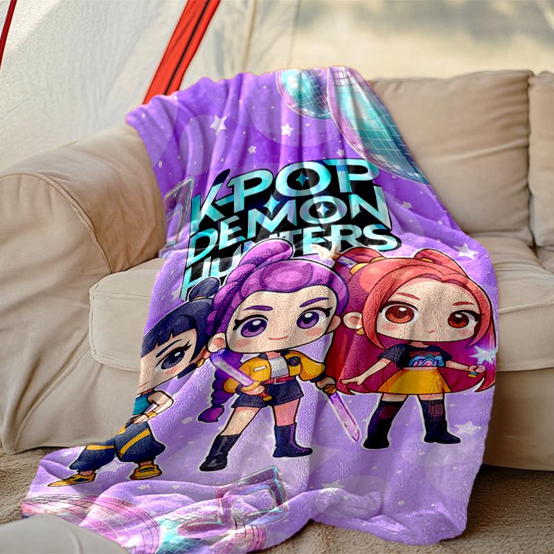 1pc Kpop Demon Hunters Blanket, Home Printed Throw Blanket - Soft Blanket Gift for Family, Washable Sofa Bed Blanket