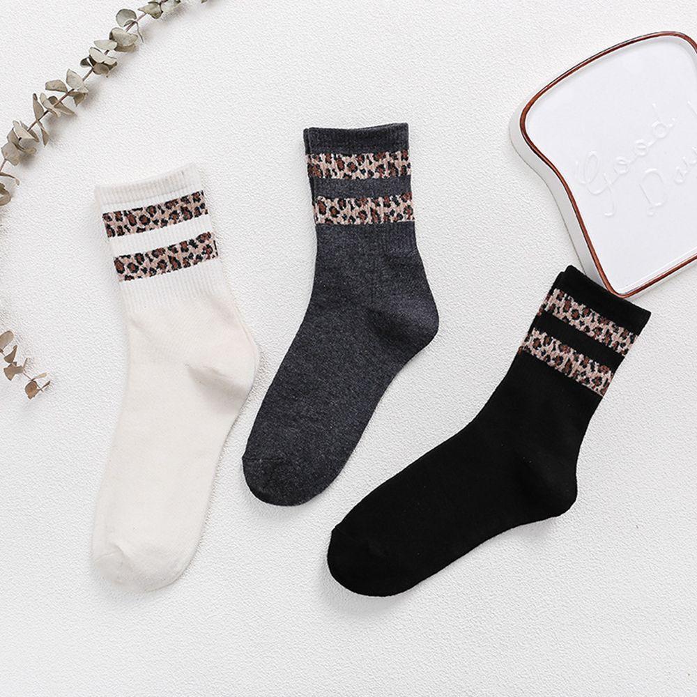 Retro Style Cotton Leopard Pattern Warm Socks Mid Tube Socks Autumn Winter Long Socks