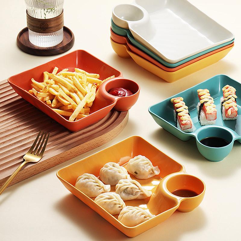 Large Square Dumpling Plate With Vinegar Space Snack Platter Creative Separated