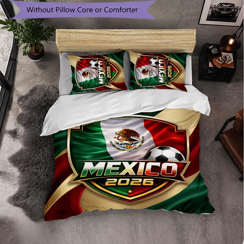 Mexico Footbal Pattern 3 Pieces Bedding Set Soft Microfiber Duvet Cover with Pillow Cases for Bedroom