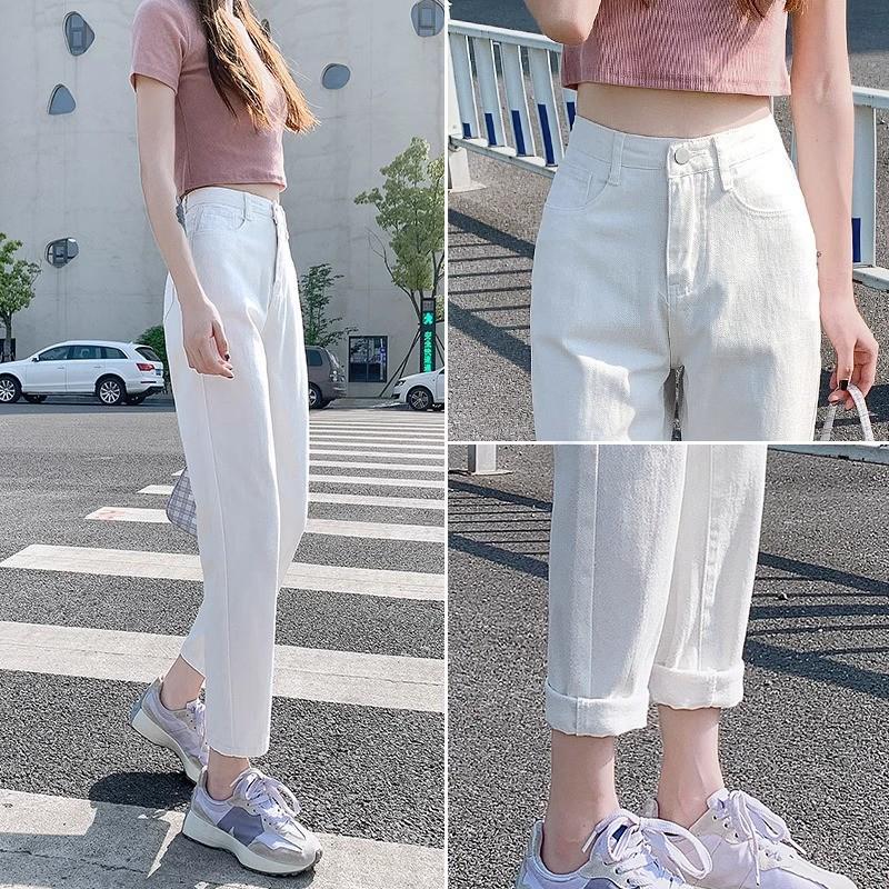 Women's Trendy High-Waisted White Slimming Carrot Cropped Pants