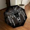 1PC Bull Skull Feathers Pattern Small Travel Compact Windproof Umbrella, Automatic Folding Umbrella, Automatic Open/Close ,Gift-161