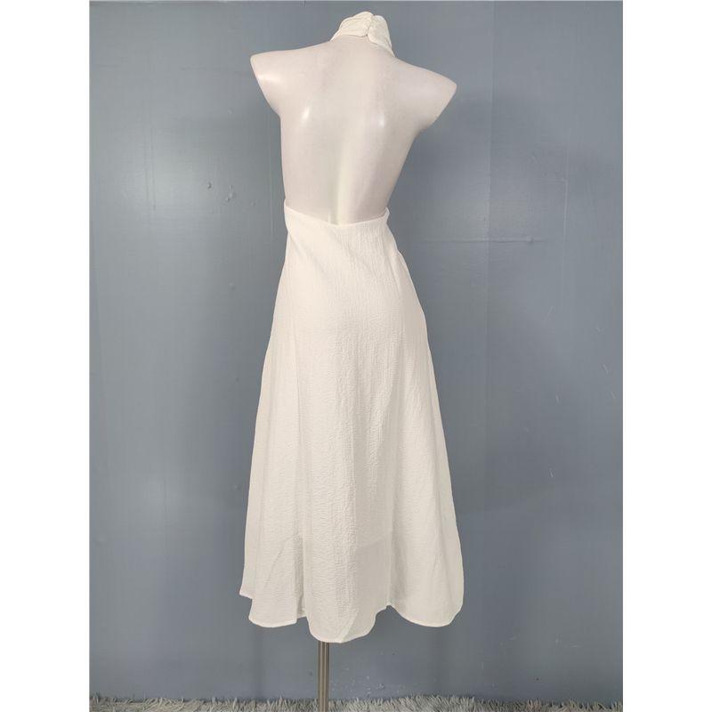 Foreign Trade Order Summer New Fashion Hanging Neck Sexy Backless Dark Lines Slimming Simple White Elegant Gyaru Dress
