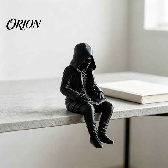 Dark Aesthetic Home Ornament 3D Printed Hooded Skeleton Reading Figurine, Gothic Bookshelf Edge Sitter Statue, Mysterious Figurine Halloween for Desk