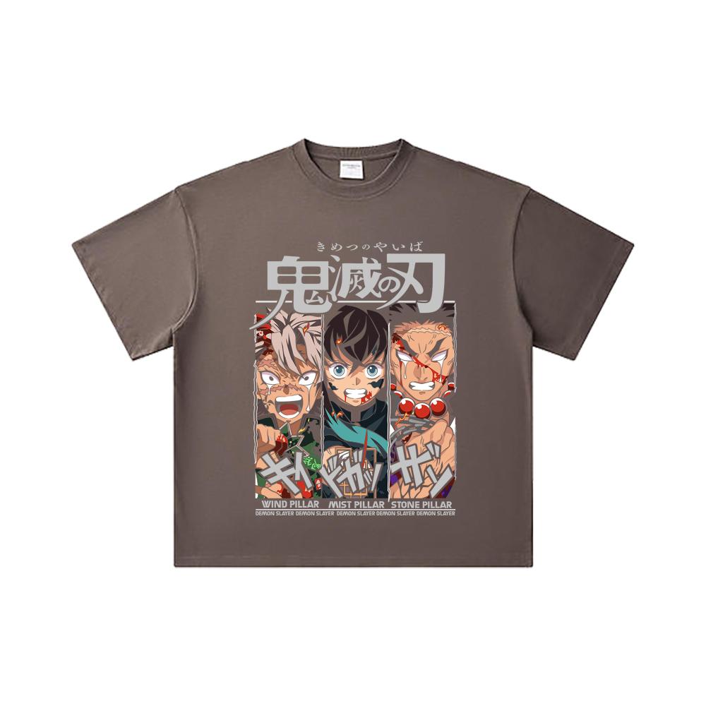 260 GSM Double Yarn 32 Count 100% Cotton Demon Slayer V60 Pillars Print Unisex Heavy Cotton T Shirt