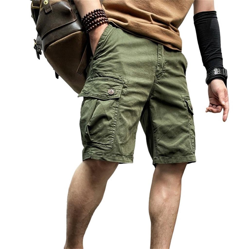 Men's Cargo Half Shorts With Draw String Short Pants Summer Baggy Elastic Waist