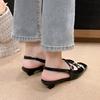 Fashion Baotou Sandals Summer New Square Toe Shallow Mouth Rhinestone Flower One Buckle Non-slip Wear-resistant Kitten Heel Shoes