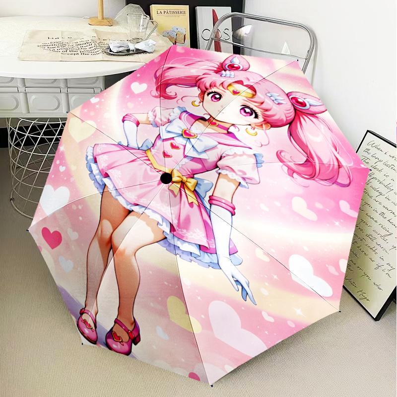 Pink Heart Puella Magi Umbrella Folding Umbrella, Automatic Umbrella 8-Frame for Travel, Camping Use Gift for Halloween Christmas