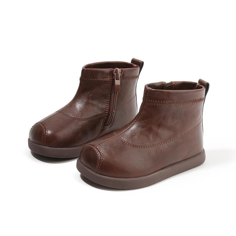 Fluffy Kids' Korean Style Leather Boots: Simple Short Boots for Babies & Toddlers - Perfect for Autumn & Winter