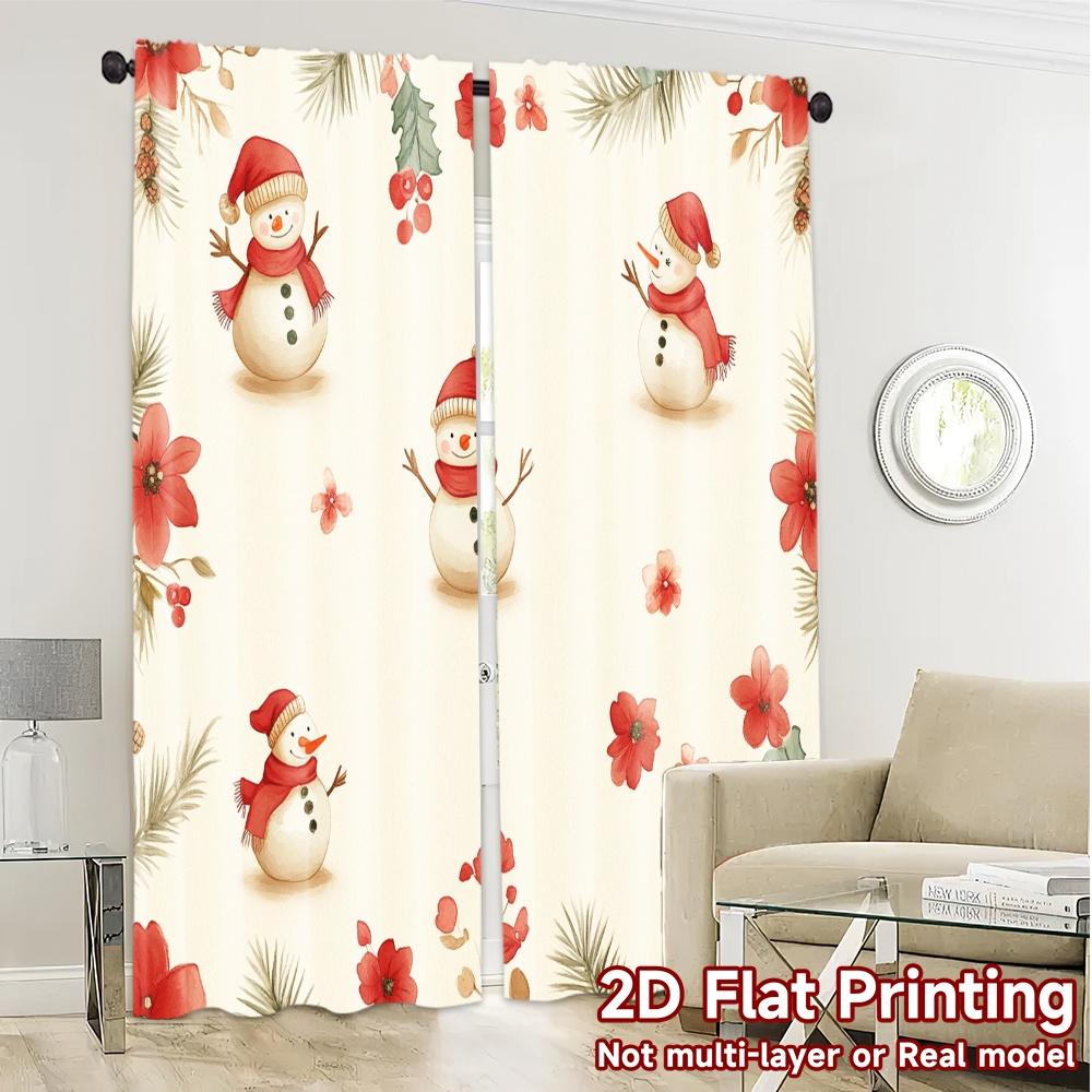 2pcs,Curtains Cute Snowmen And Bird Border (3) Popular Curtains Digital Printed Prints Light Filtering Curtains Decorations For