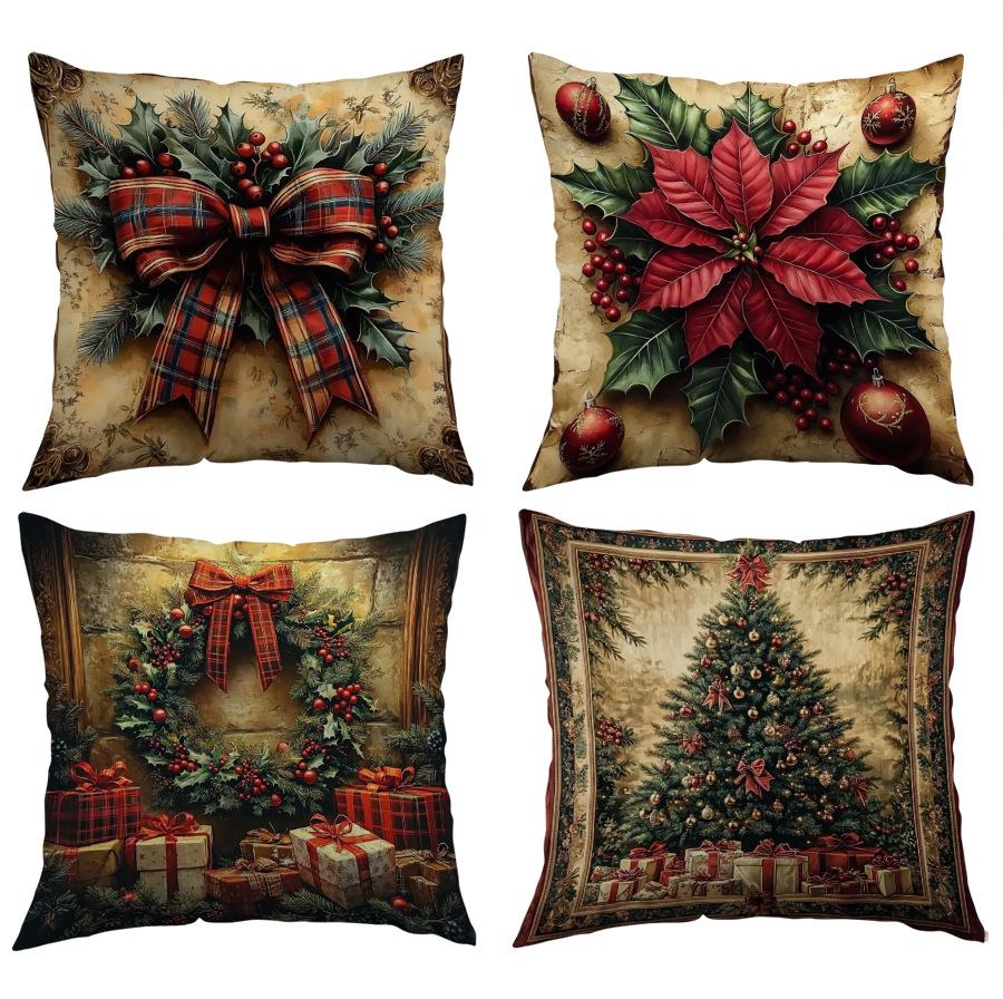 Christmas Pillow Cover Christmas Tree Elk Snowman Print Pillow Cover Home Decoration Cushion Cover