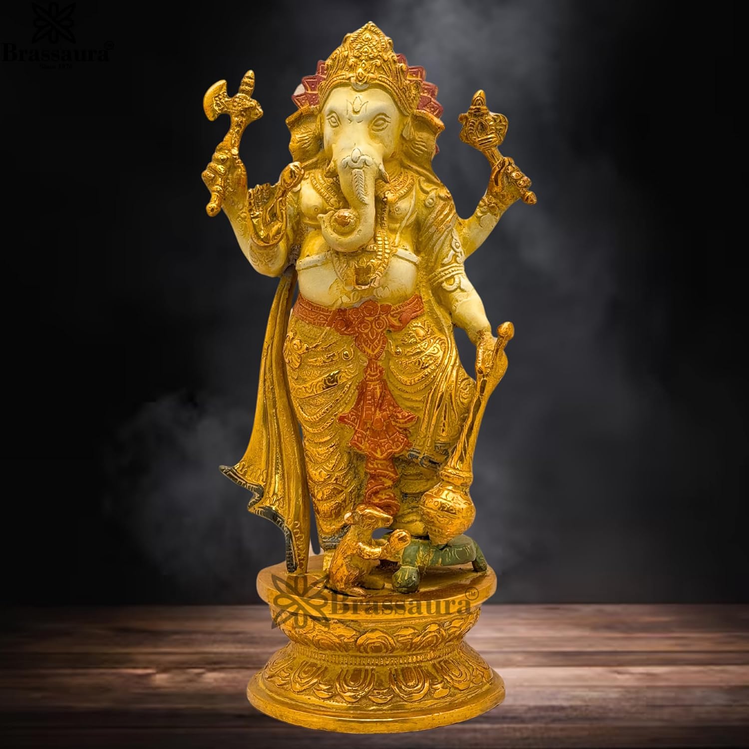 

Pure Brass White & Gold Patina Ganesha Idol, Ganpati Bappa Statue - 11.5 Inch
