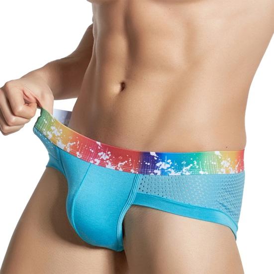 Men Briefs Soft Breathable Mesh 3D Pouch Elastic Fabric Panties Rainbow Waistband U-Convex Sport Underwear Daily