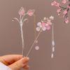 Vintage Chinese Style Pink Flower Hair Sticks For Women Elegant Crystal Tassel Hairpins Hair Buns Hanfu Headwear  Hair Ornaments