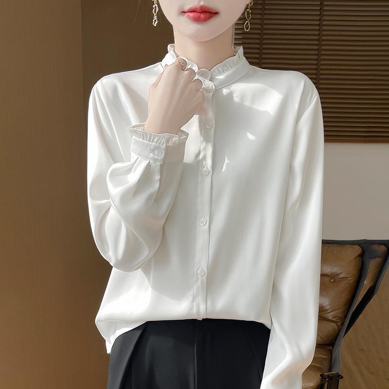 

French-style Spring and Autumn Long-sleeved Lace Collar Design, Niche Loose Top, Artistic Style Shirt for Women XXL рожевий