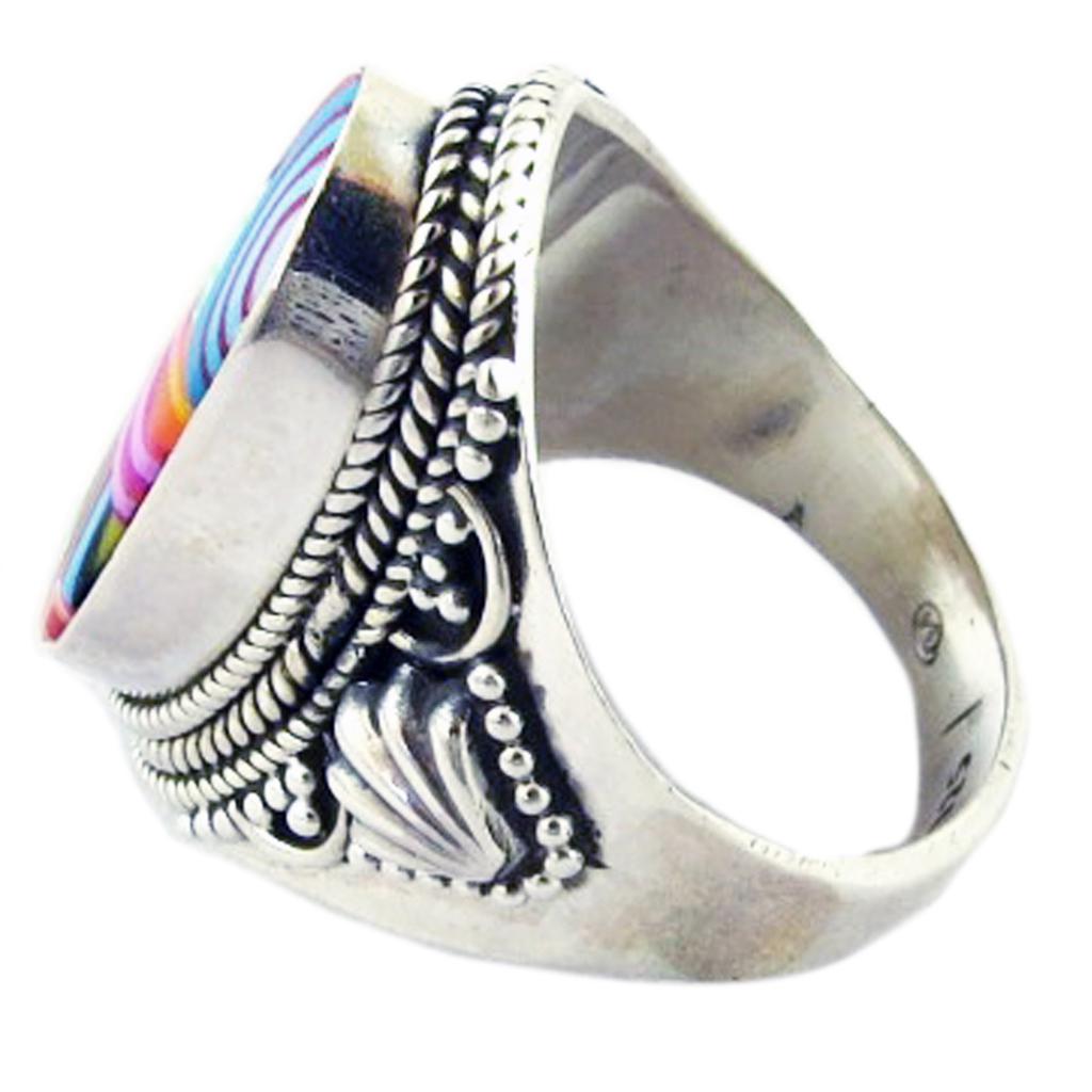 Les Trésors De Lily [P9845] - Handgefertigter Silberring 'Colombine & Arlequin' mehrfarbig silbern - 25x15 mm