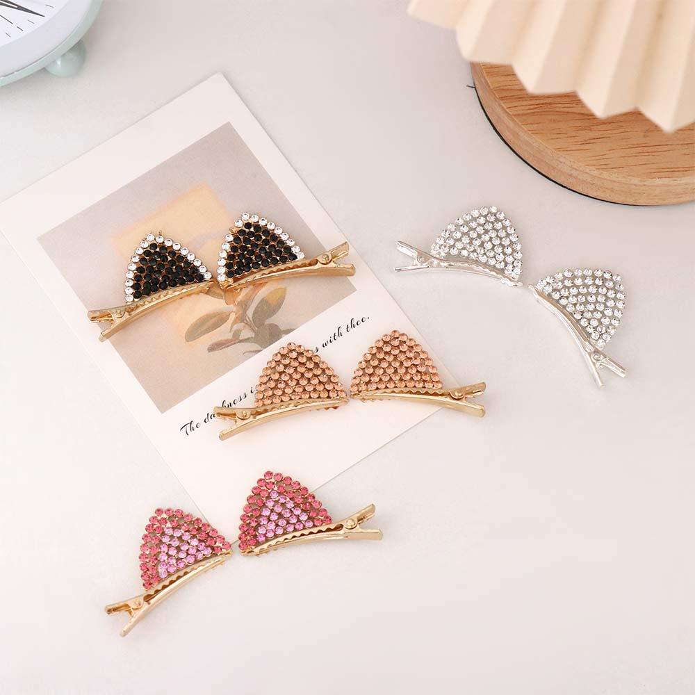 Lovely Cute Shiny Woman Cat Ears Hair Clips Crystal Barrettes Duckbill Clip Hair Accessories