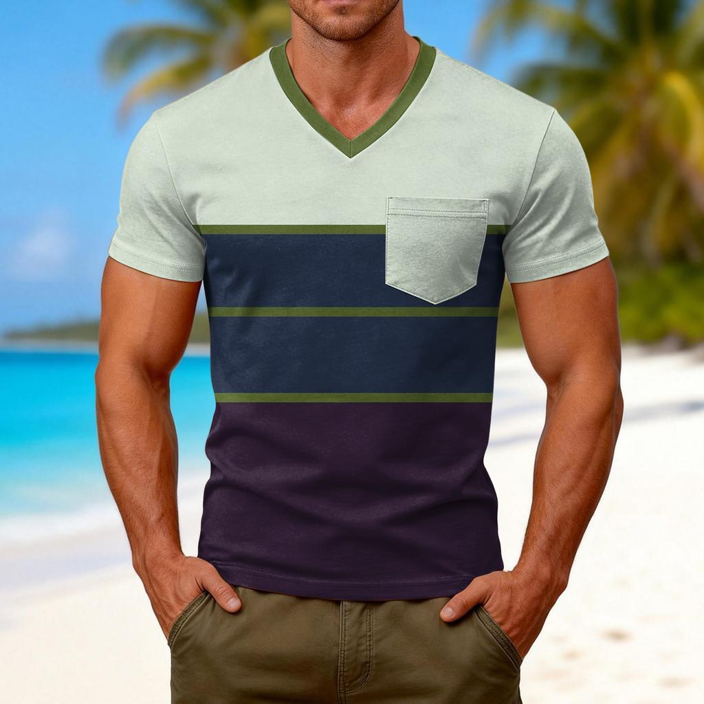 Men's Casual V-Neck Raglan Short-Sleeve Top