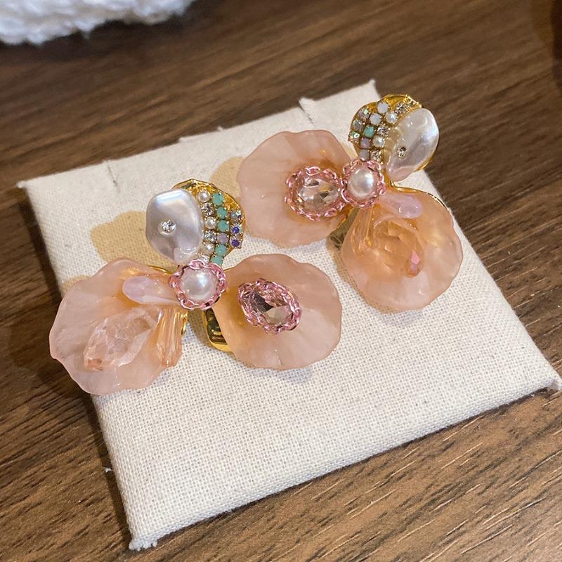 French light luxury flower diamond crystal stud earrings fairy gentle niche high-end earrings sweet Mori earrings female