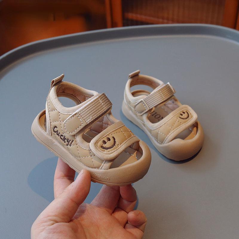 New Solid Baby Girls Boys Sandals Smile Face Embroidery  Sandals for Children Closed Toe Soft Sole Anti Slip Kids Beach Shoes