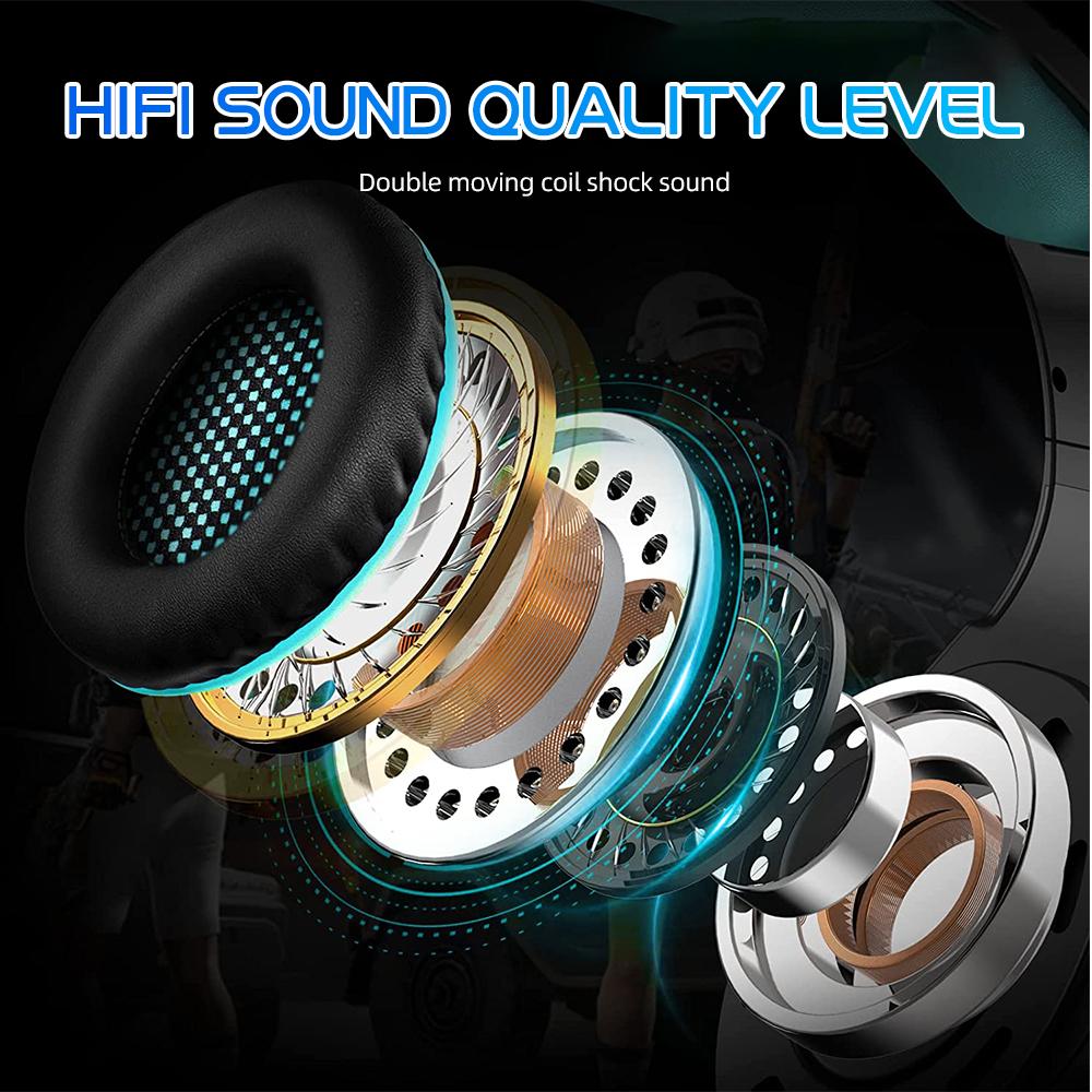 Bluetooth 5.0 Headsets Trådløse Spillhodetelefoner Dobbelmodus Trådløse Øretelefoner Støyreduksjon Musikkhodetelefoner Støtter SD-kort med Mikrofon