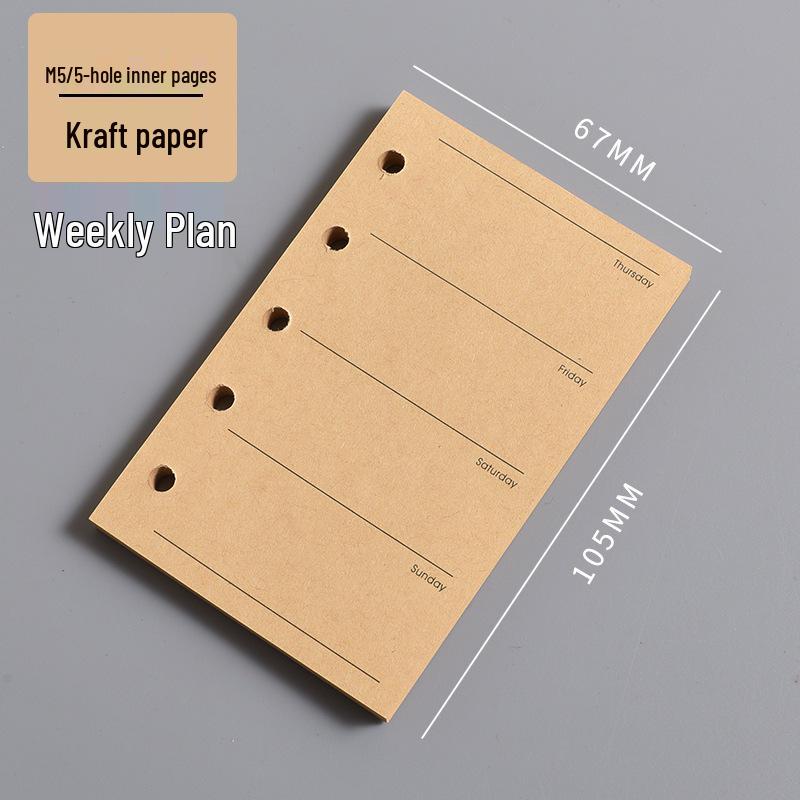 In-Stock A8 M5 Planner Refillable Loose-Leaf Inner Pages: Grid, Blank, Vertical Line, Weekly Plan, One Page Per Day, Punch-In Style.