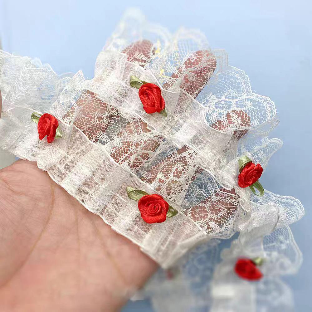 1Yard Red Pink Lace Flower Embellishment DlY HandmadeMaterial Cute Sweet Lace Ribbon