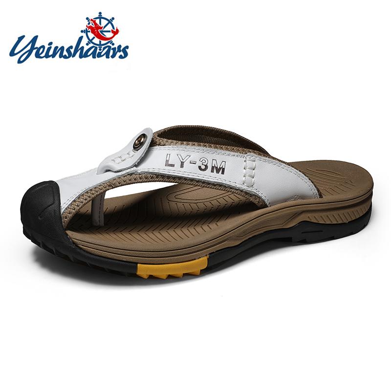 Fashion FUQIAO Summer Mens Genuine Leather Slippers Outdoor Flip Flops Men Slipper Casual Chanclas Hombre Flip Flop News Flats