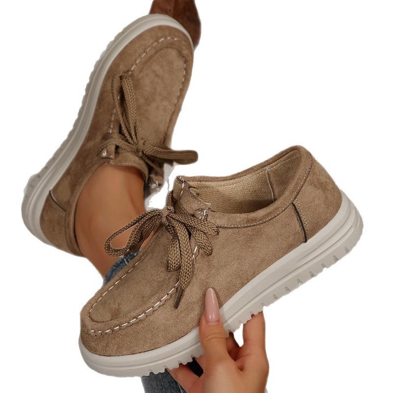 Damen Loafer mit breiter Weite und Plateau, Schnürung vorne, Keilsohle, Freizeitschuhe, Rutschfeste Laufschuhe für Damen