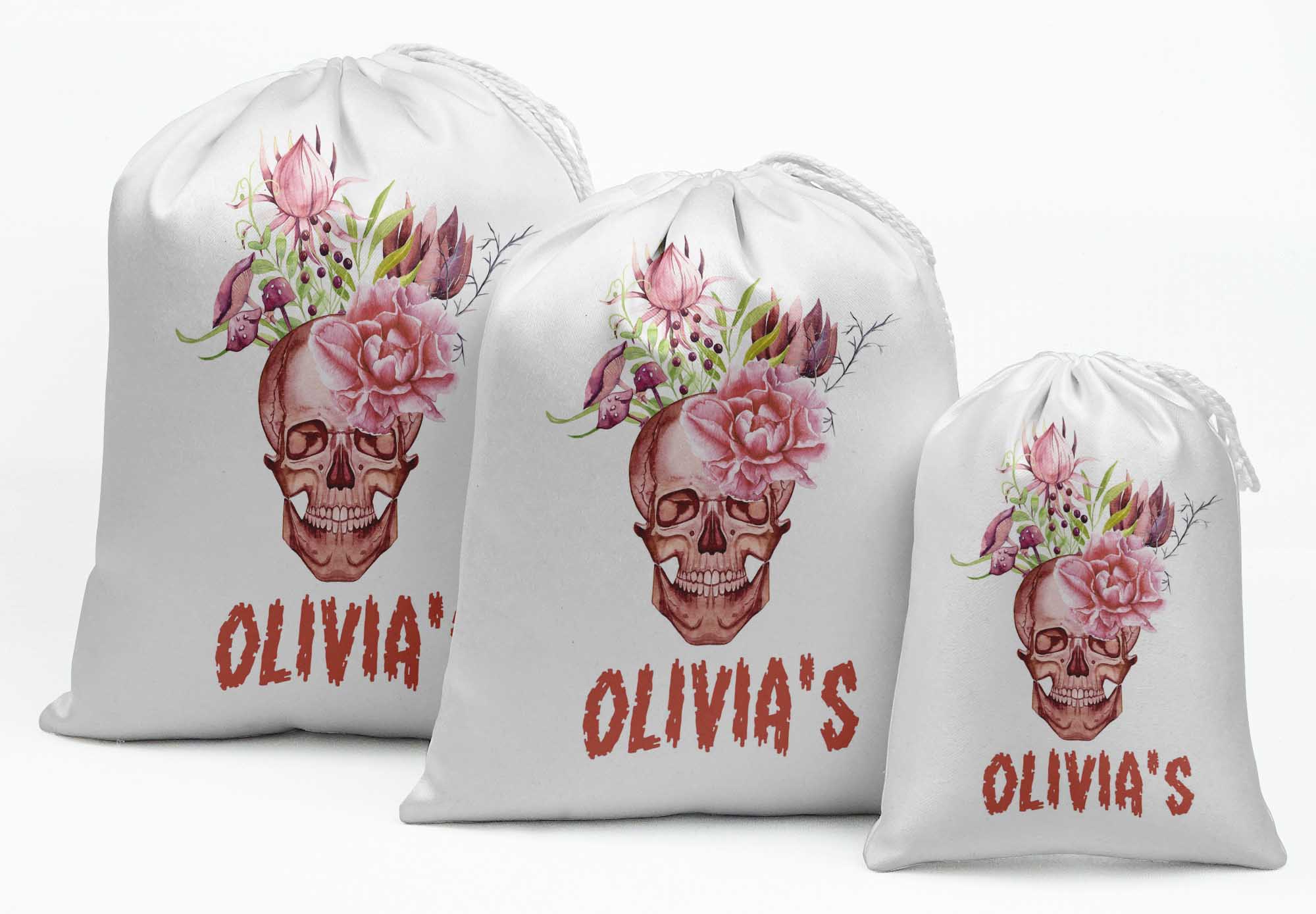 

Darling Souvenir White Skull Halloween Custom Party Supplies Favor Bags Jewelry Pouches 15 5 x 7 Inches білий