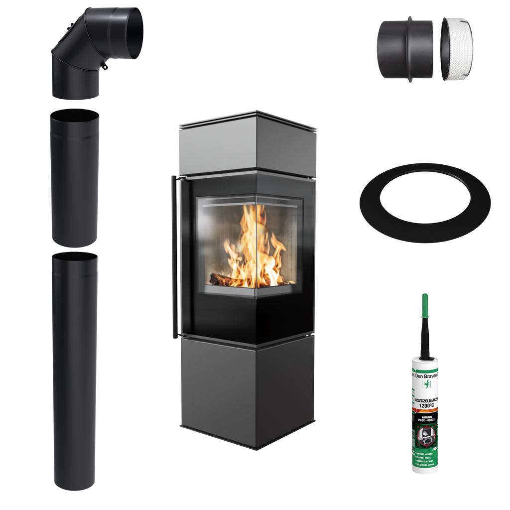 Freestanding Stove KRATKI REN S Right 7kW Ø150 BLACK Mounting Accessories