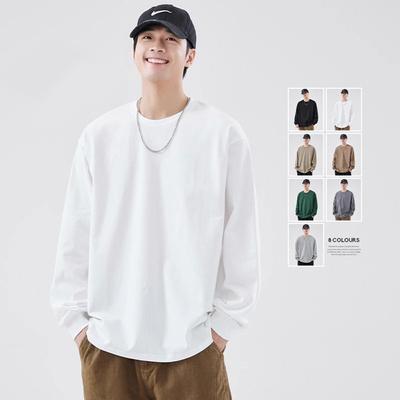 250G Heavy Cotton Long-Sleeved T-Shirt Loose Solid Color Top White T-Shirt Bottoming Shirt With Thick Couple Style
