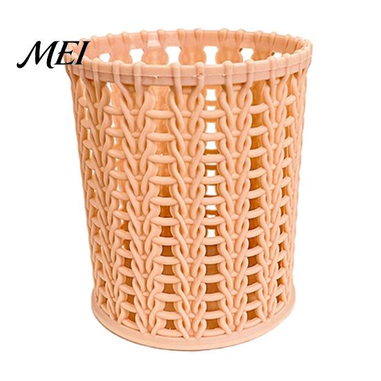 Pen Holder Imitation Rattan Holder, Round Hollow Desk Organizer, Large Capacity Pencil And Gadget Cup for Pens Pencils Makeup Brushes, Nordic