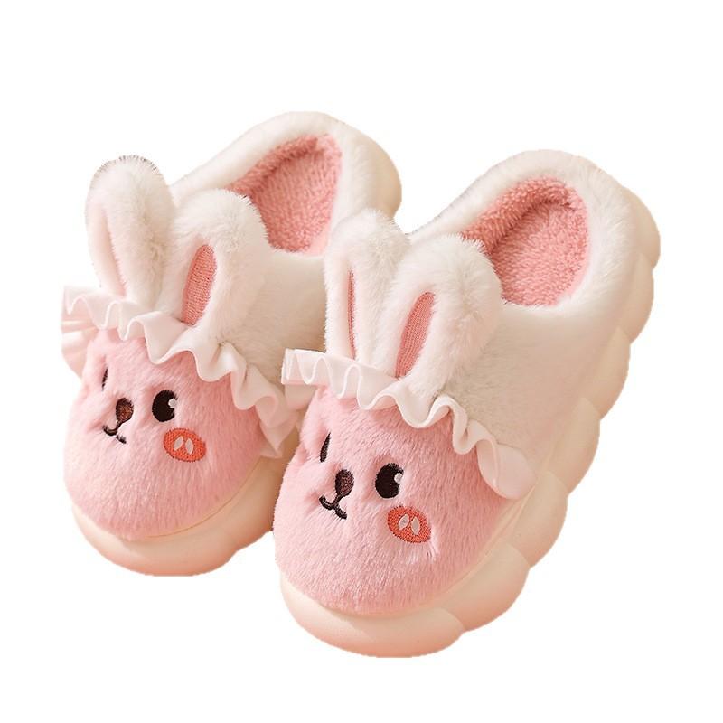 Cute Cartoon Cotton Slippers for Kids Indoor Winter Plush Non-Slip Baby Toddler Shoes