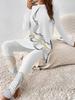 Crew neck long-sleeved set slim-fitting sports retro pattern printed slim-fitting yoga trousers set