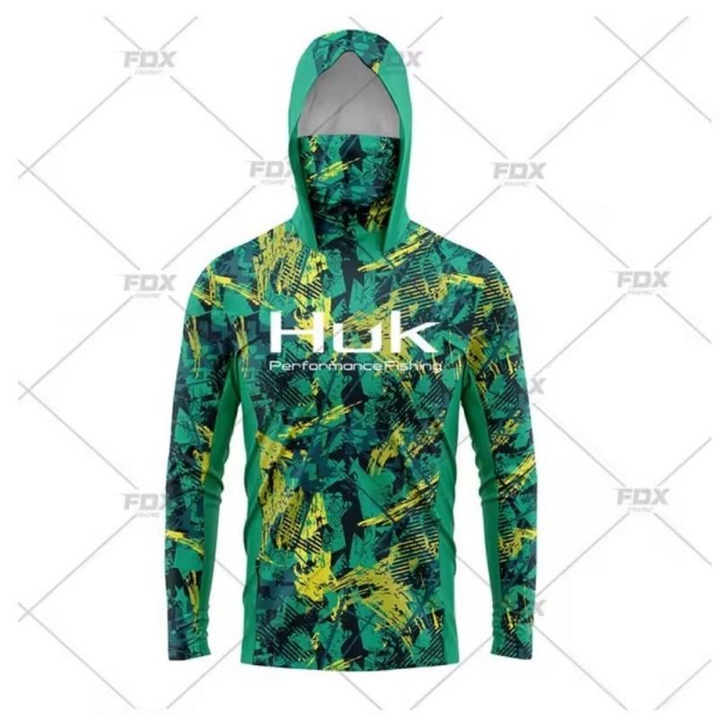 Mens UV Protection Fishing Hoodie With Face Cover Quick Dry Breathable Long Sleeve Outdoor Shirt