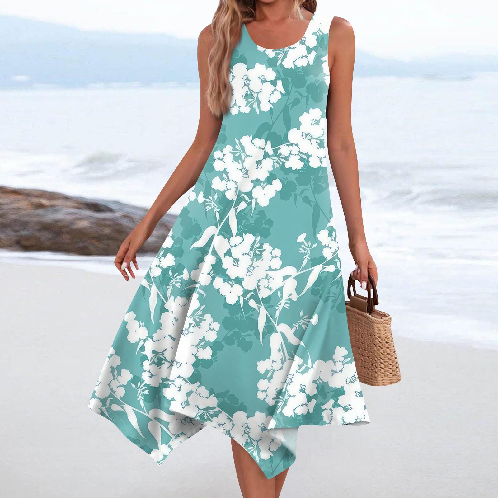 

Женское повседневное модное платье миди без рукавов с круглым вырезом и цветочным принтом, нерегулярный подол S