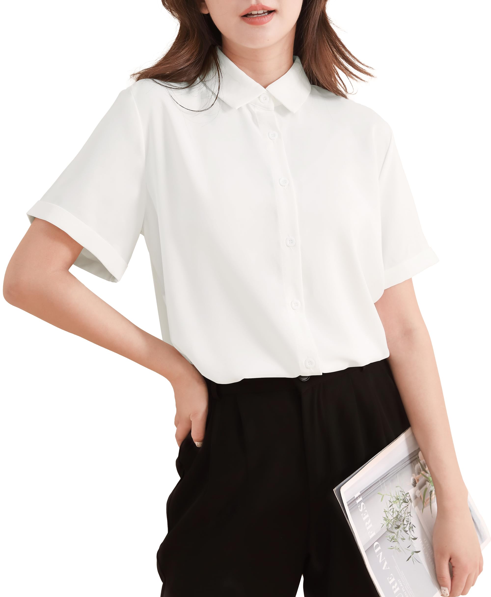 

Рубашки с коротким рукавом Рубашки с коротким рукавом с воротником и французскими манжетами Офис Офис Поездки на работу для бизнеса Высоко M [YASHIGE] Женщины, Топы, Рукава, белый