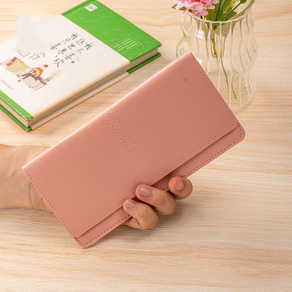 Minimalist PU Leather Leather Women Wallets Solid Color Large Capacity Women Thin Wallets Mini Wallet Women розовый