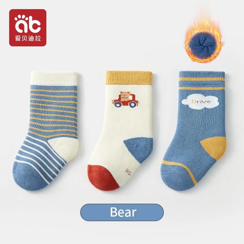 AIBEDILA Baby Kids Socks Autumn Winter Cotton Striped Socks Warm Toddler Boy Girls Floor Socks Children Clothing