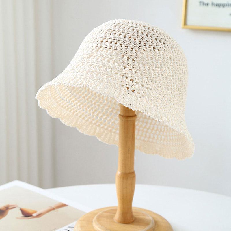 Korean Hollow Hats Women, Spring/Summer Fashionable Breathable Sunshade Fisherman Cap, Face-Slimming Bucket Hat
