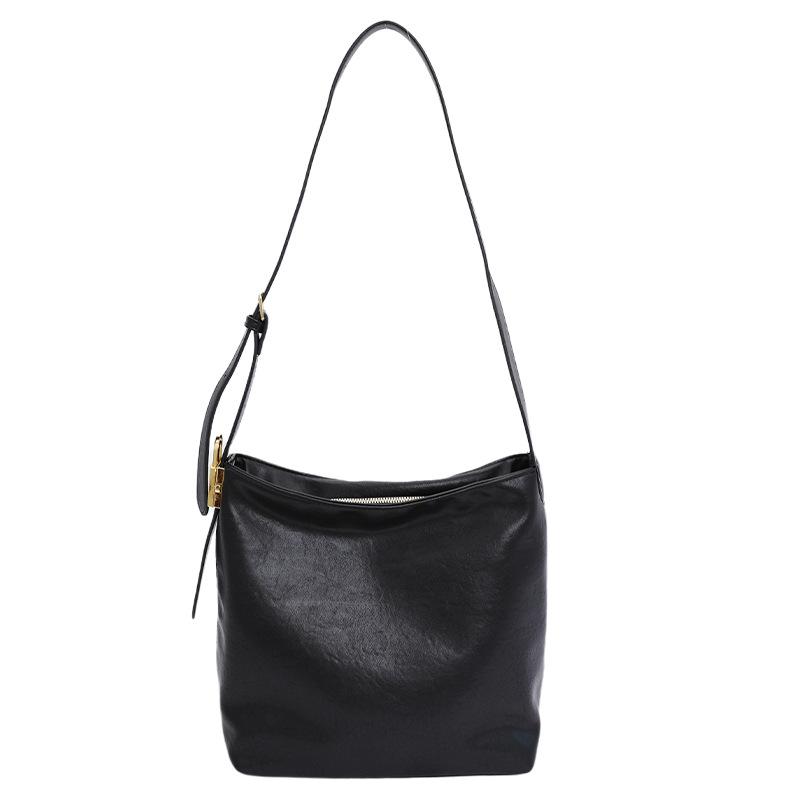 

2025 autumn and winter new retro Korean version bucket bag women s large-capacity shoulder bag oil wax leather bags messenger bag чёрный