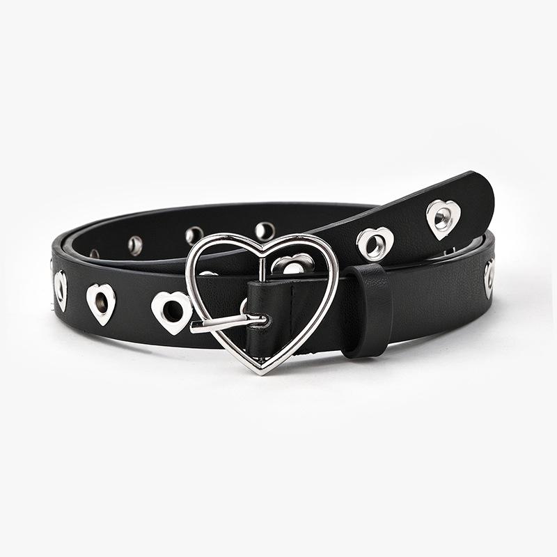 2023 Women's Heart Buckle Denim Belt with Eyelet Cutouts