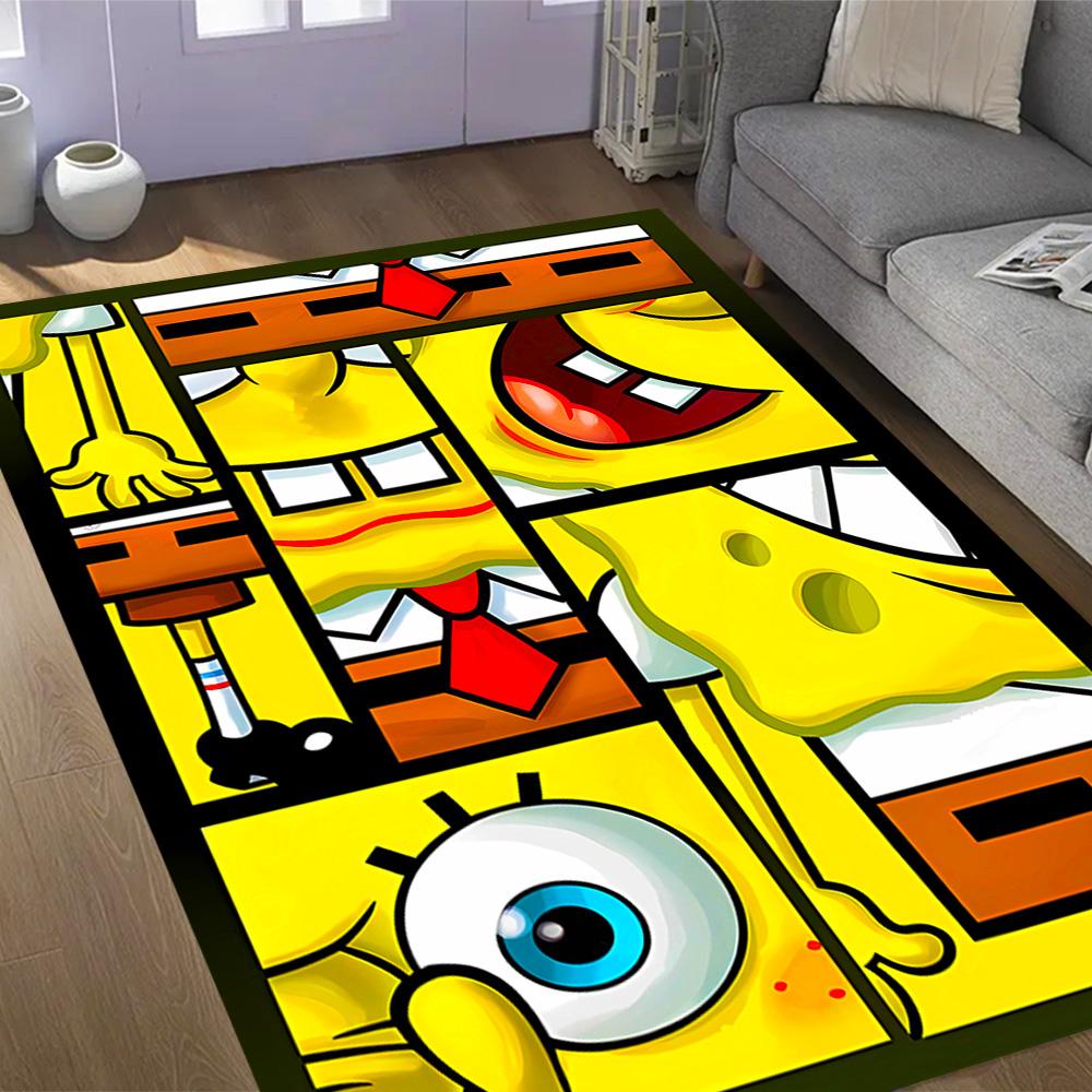 Happy Spongebob Happiness Themed Anti-Slip Rugs - Polyester Home Decor, Suitable for Bedrooms, Living Rooms, Doorways, Studios, and Decorations
