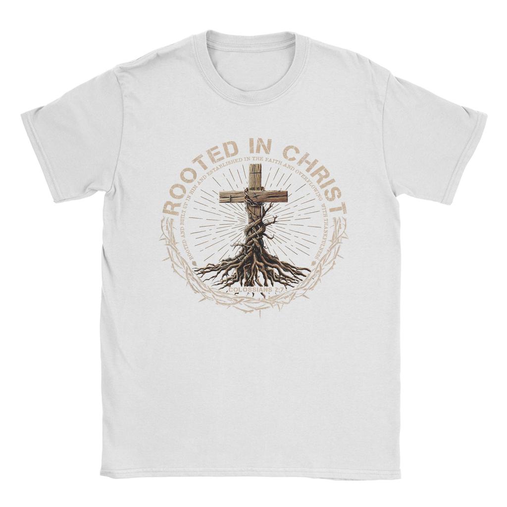 Rooted In Christ Shirt Jesus Shirt Cross Christian T-Shirt Men  Funny 100% Cotton Tees O Neck Short Sleeve T Shirts Clothes